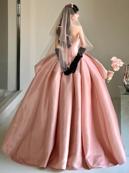 Cute Prom Dress Ball Gown Strapless Pink With Beads Floor Length Quinceanera Dresses Party Formal Outfits RB5214