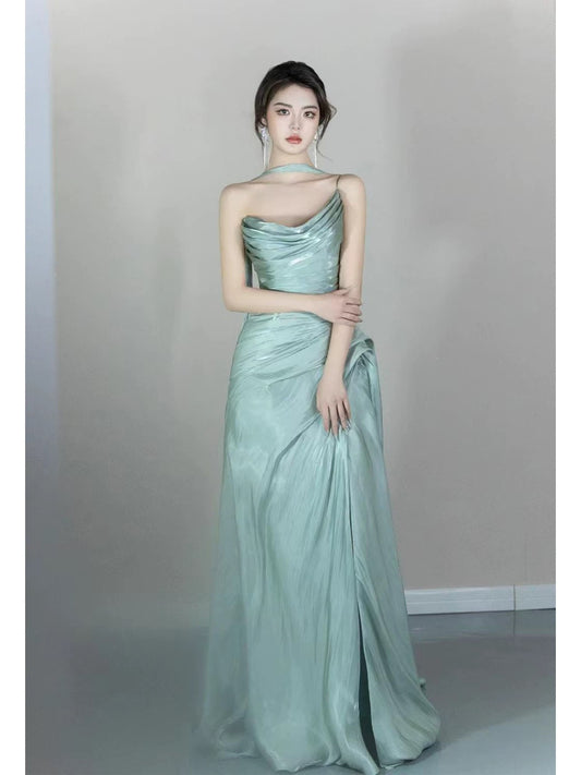 Glam Meerjungfrau Ein-Schulter Abendkleid Mintgrün Ballkleid Lang Semi-Formelles Kleid RB3745