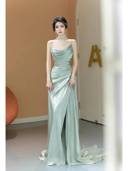 Glam Meerjungfrau Ein-Schulter Abendkleid Mintgrün Ballkleid Lang Semi-Formelles Kleid RB3745