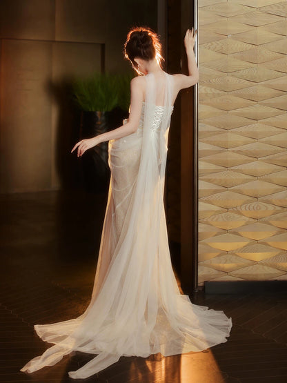 Robes de bal de soirée longues et formelles sirène tendance avec volants, fente, perles, paillettes et corset RB3749