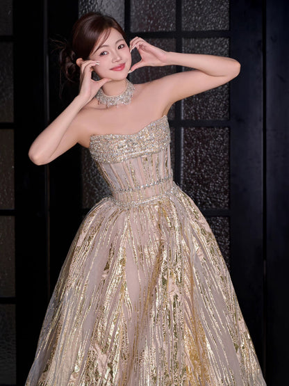 Prinzessin Abschlussballkleider Ballkleid Sweetheart Gold Pailletten Sweet 16 Abend Langes Formelles Kleid RB3752