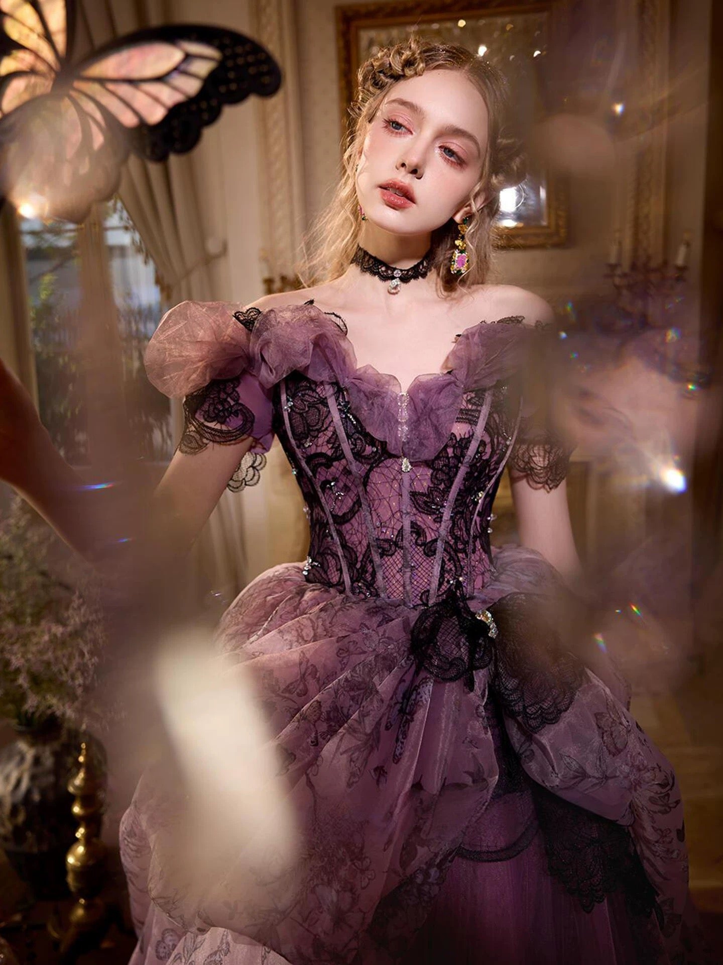 Robes de bal de princesse en tulle violet, épaules dénudées, pour soirée Sweet 16, longue robe de soirée formelle RB3755