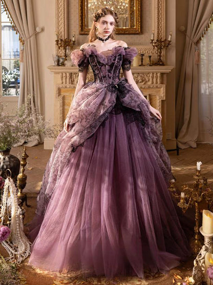 Robes de bal de princesse en tulle violet, épaules dénudées, pour soirée Sweet 16, longue robe de soirée formelle RB3755