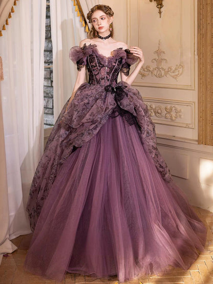 Robes de bal de princesse en tulle violet, épaules dénudées, pour soirée Sweet 16, longue robe de soirée formelle RB3755