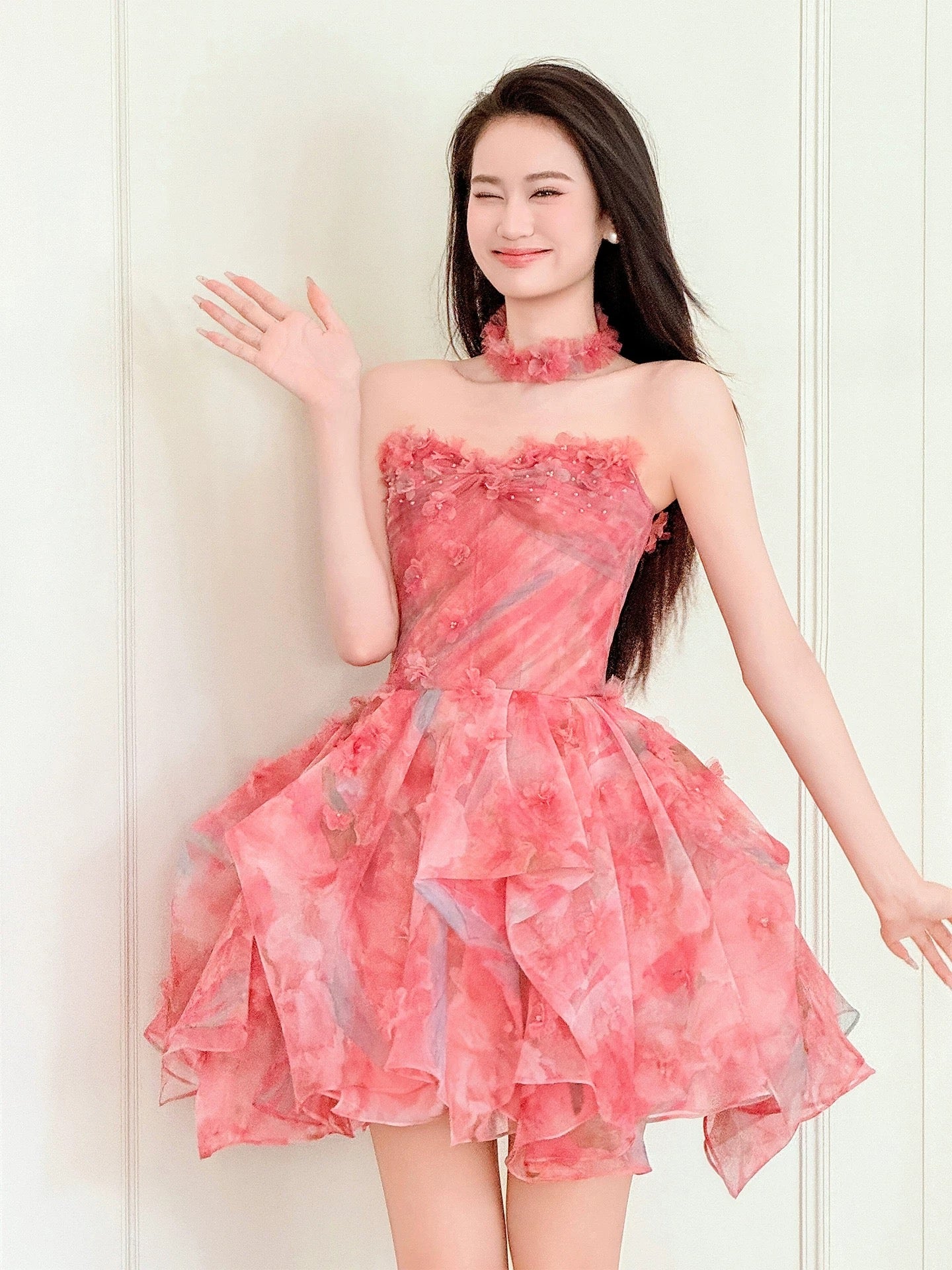 Pretty Ball Gown Strapless Pink Floral Mini Short Cocktail Homecoming Dresses Ideas Hoco Outfits RB5168