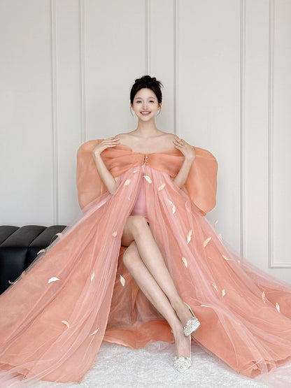Princess Ball Gown Off The Shoulder Pink With Bow Date Night Evening Outfit Formal Prom Dresses RB5347