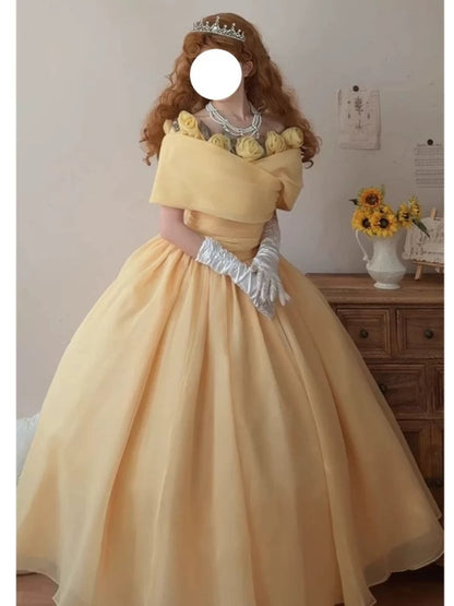 Cute Ball Gown Off The Shoulder Yellow Sweet 16 Dresses Quinceanera Dress Long 15 Vestidos De Fiesta N2026