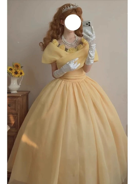 Cute Ball Gown Off The Shoulder Yellow Sweet 16 Dresses Quinceanera Dress Long 15 Vestidos De Fiesta N2026