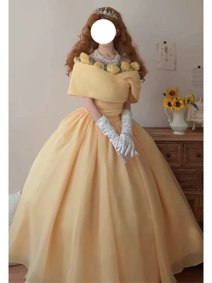 Cute Ball Gown Off The Shoulder Yellow Sweet 16 Dresses Quinceanera Dress Long 15 Vestidos De Fiesta N2026