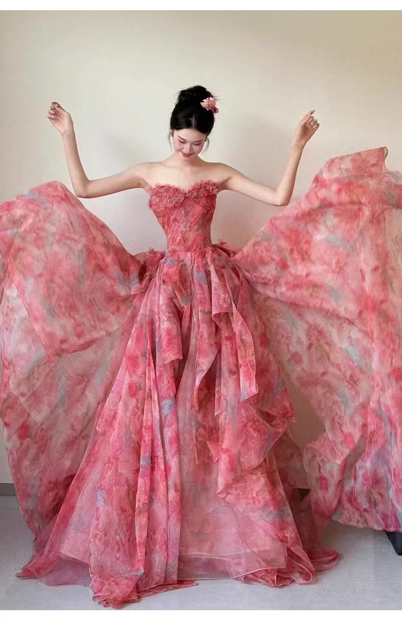 Elegantes Ballkleid, herzförmiger Ausschnitt, rosa, lange Partykleider, Abschlussballkleider N2028