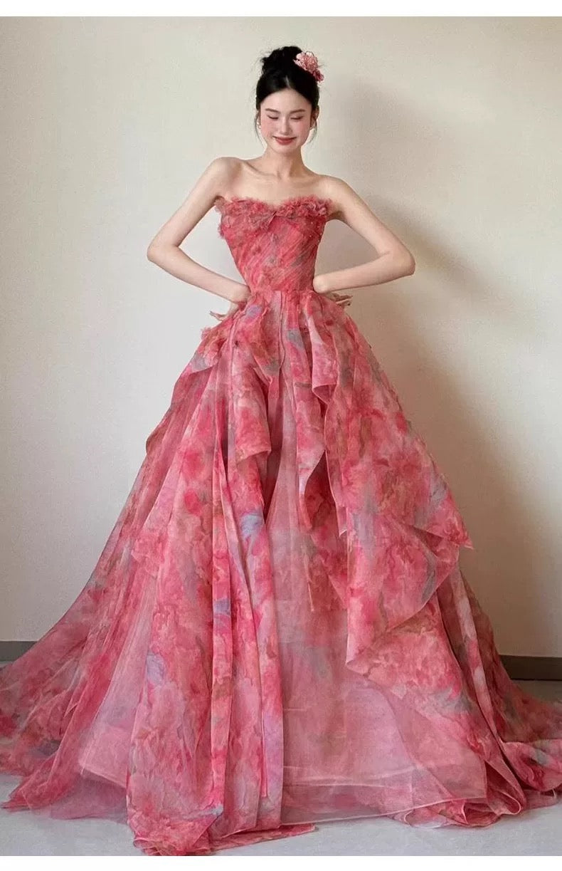Elegantes Ballkleid, herzförmiger Ausschnitt, rosa, lange Partykleider, Abschlussballkleider N2028