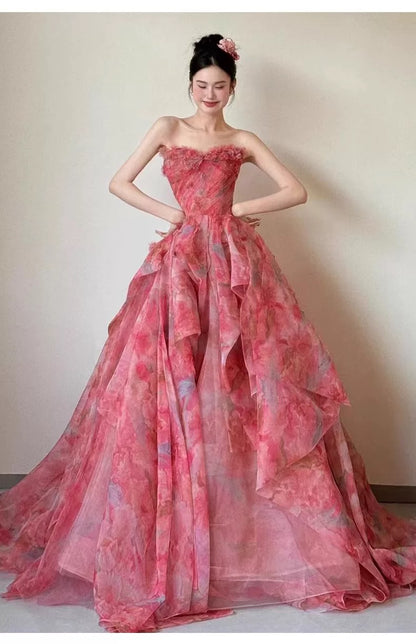 Elegantes Ballkleid, herzförmiger Ausschnitt, rosa, lange Partykleider, Abschlussballkleider N2028