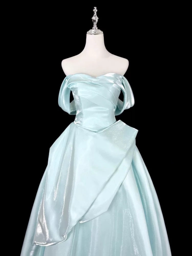 Robes de Soirée Longues Bleu Ciel Épaule Dénudée Robes de Bal Mignonnes N2028