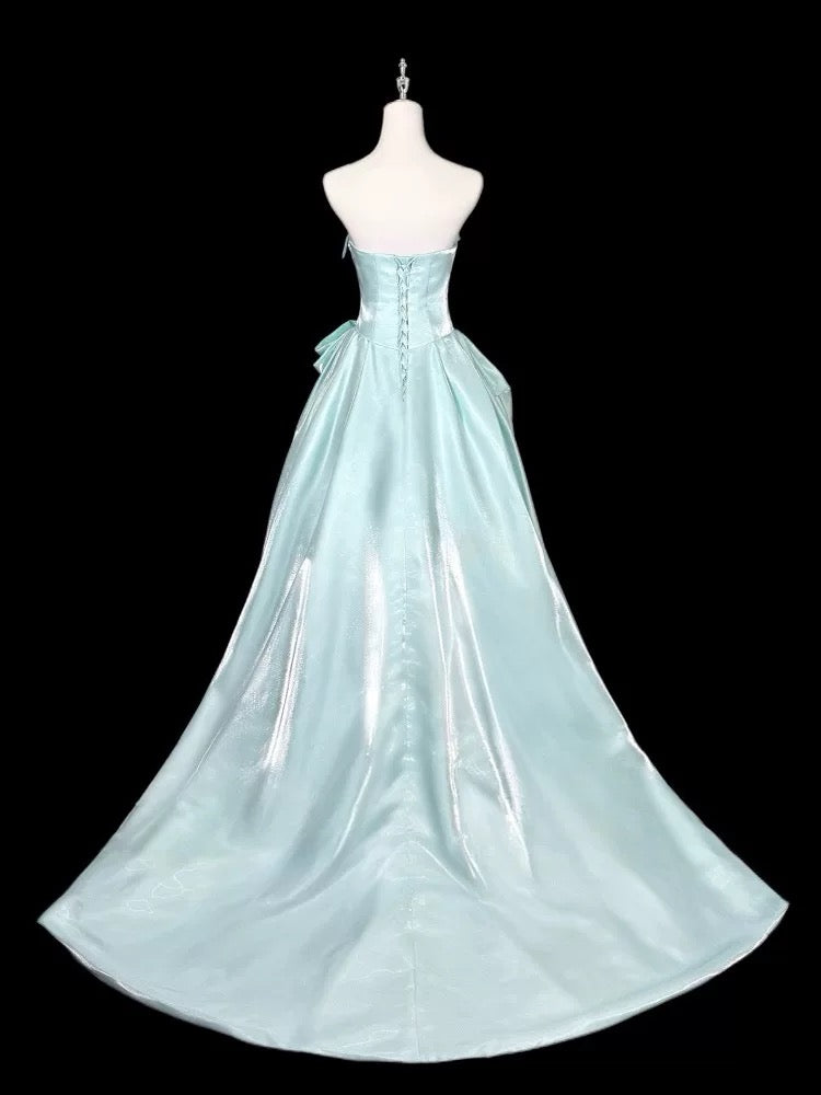 Robes de Soirée Longues Bleu Ciel Épaule Dénudée Robes de Bal Mignonnes N2028