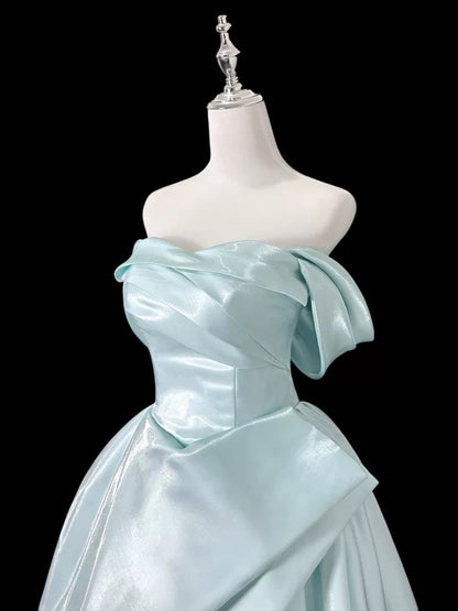 Robes de Soirée Longues Bleu Ciel Épaule Dénudée Robes de Bal Mignonnes N2028