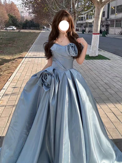 Mignonne Robe de Bal Cœur avec Fleurs Bleues Longues Robes de Soirée Robes de Bal N2029