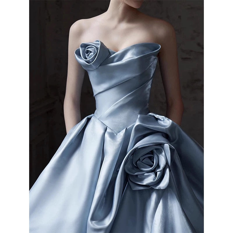 Mignonne Robe de Bal Cœur avec Fleurs Bleues Longues Robes de Soirée Robes de Bal N2029