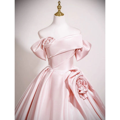 Cute Ball Gown Off The Shoulder Pink Satin Sweet 16 Dresses Quinceanera Dress Long 15 Vestidos De Fiesta N2030