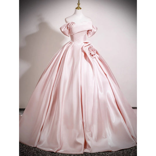 Cute Ball Gown Off The Shoulder Pink Satin Sweet 16 Dresses Quinceanera Dress Long 15 Vestidos De Fiesta N2030
