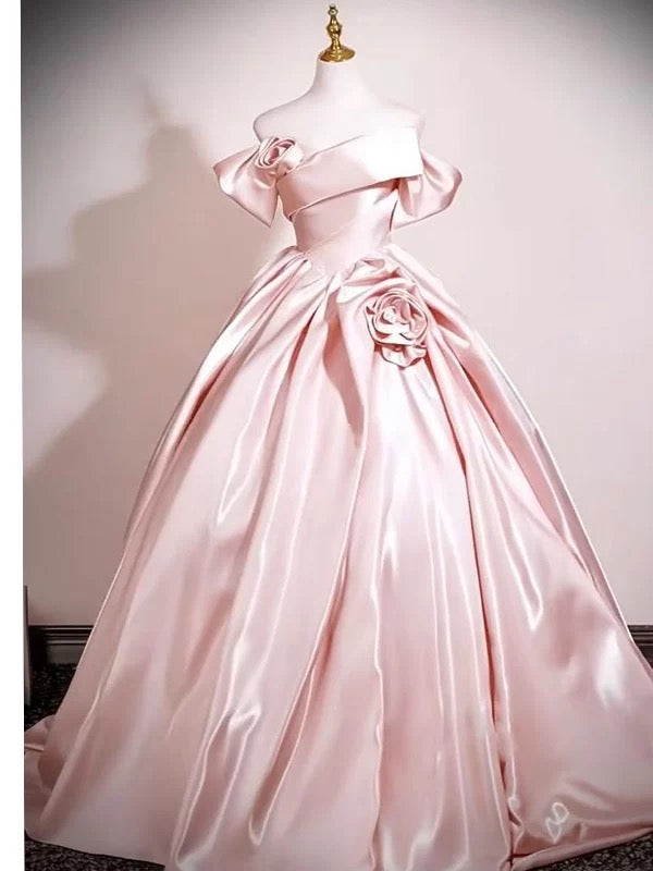 Cute Ball Gown Off The Shoulder Pink Satin Sweet 16 Dresses Quinceanera Dress Long 15 Vestidos De Fiesta N2030