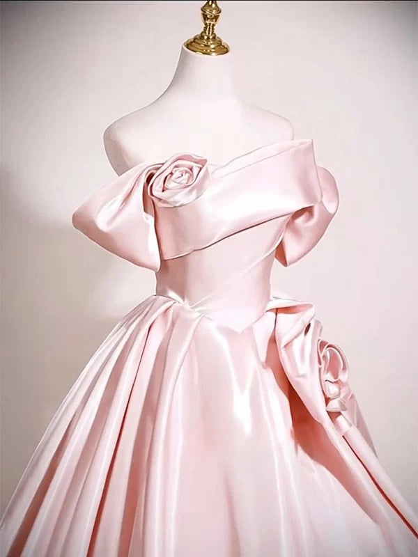 Cute Ball Gown Off The Shoulder Pink Satin Sweet 16 Dresses Quinceanera Dress Long 15 Vestidos De Fiesta N2030