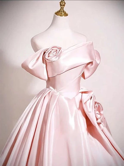 Cute Ball Gown Off The Shoulder Pink Satin Sweet 16 Dresses Quinceanera Dress Long 15 Vestidos De Fiesta N2030