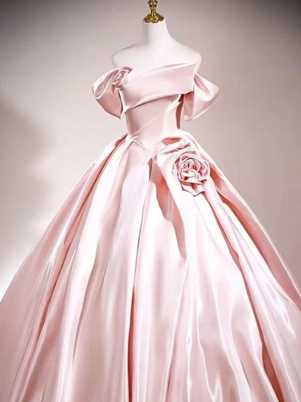 Cute Ball Gown Off The Shoulder Pink Satin Sweet 16 Dresses Quinceanera Dress Long 15 Vestidos De Fiesta N2030