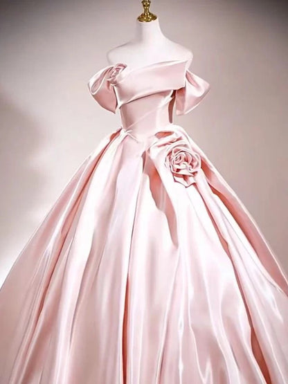Cute Ball Gown Off The Shoulder Pink Satin Sweet 16 Dresses Quinceanera Dress Long 15 Vestidos De Fiesta N2030