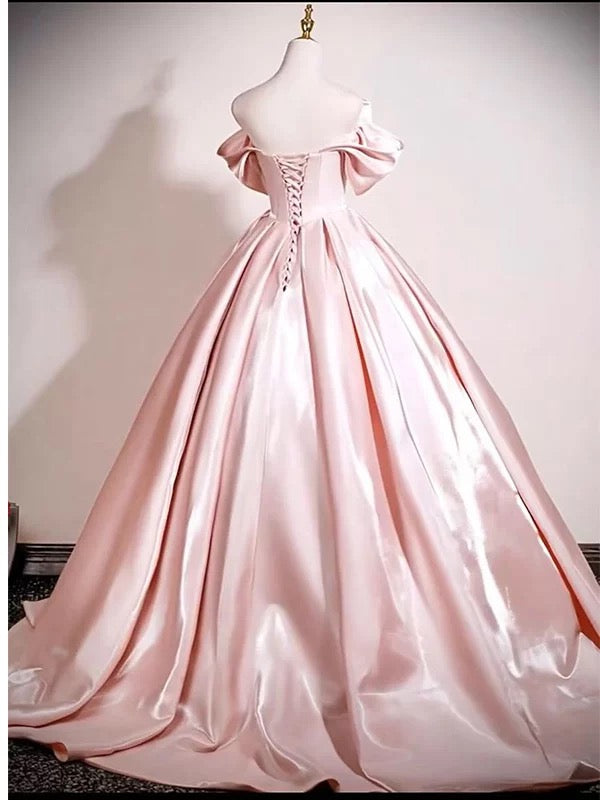 Cute Ball Gown Off The Shoulder Pink Satin Sweet 16 Dresses Quinceanera Dress Long 15 Vestidos De Fiesta N2030