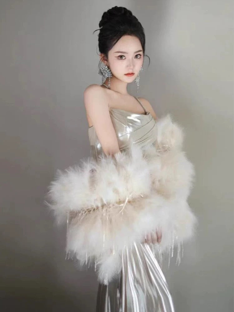 Élégante robe de soirée sirène longue à bretelles spaghetti et volants Robes de bal N2033