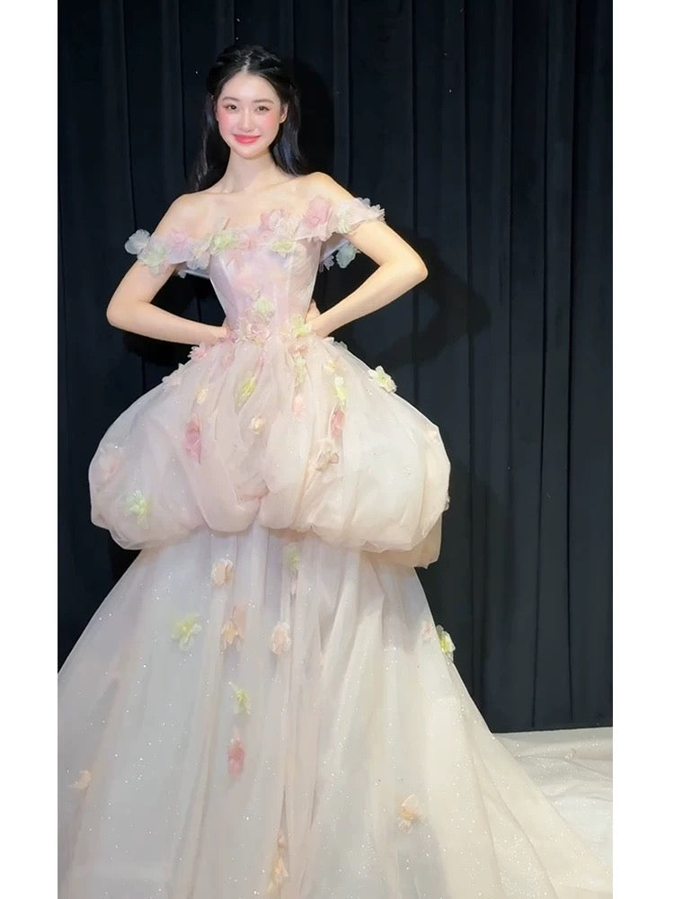 Cute Ball Gown Off The Shoulder Pink Tulle Sweet 16 Dresses Quinceanera Dress Long 15 Vestidos De Fiesta N2036
