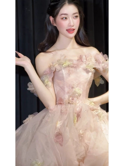 Cute Ball Gown Off The Shoulder Pink Tulle Sweet 16 Dresses Quinceanera Dress Long 15 Vestidos De Fiesta N2036