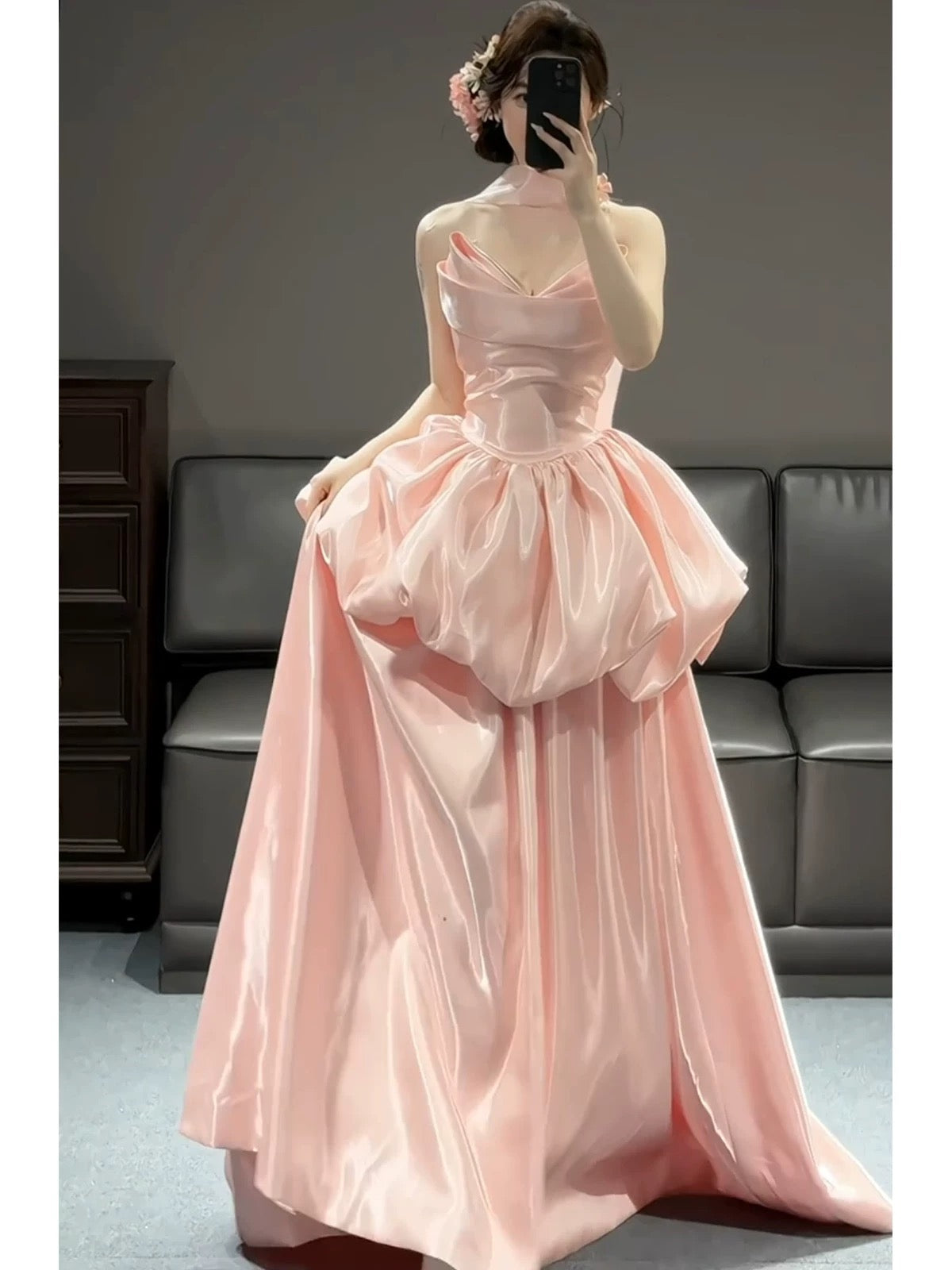 Niedliches Ballkleid, schulterfrei, Pink, lange Partykleider, Abschlussballkleider N2040