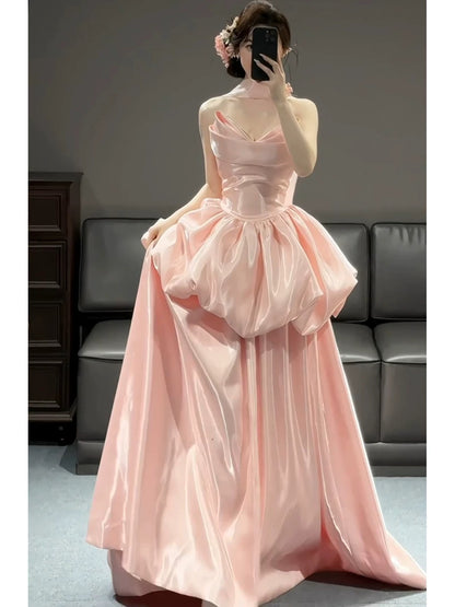 Niedliches Ballkleid, schulterfrei, Pink, lange Partykleider, Abschlussballkleider N2040