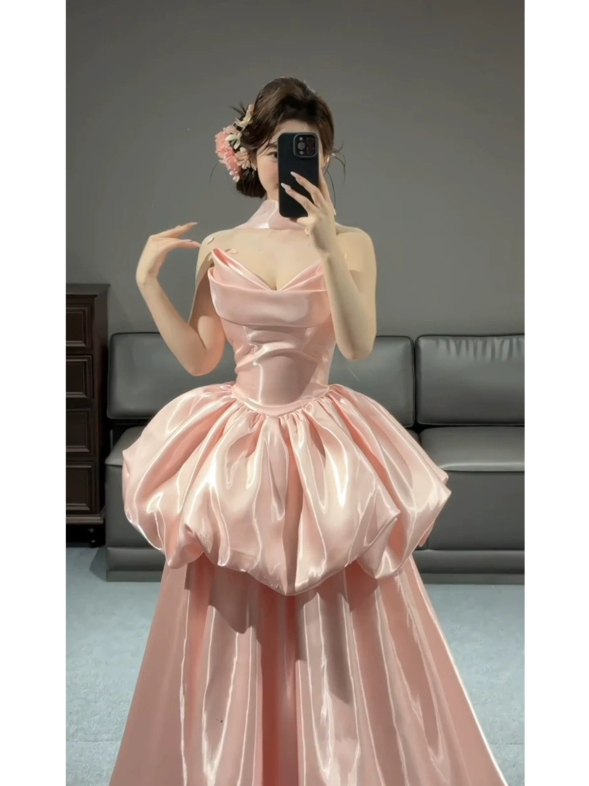 Niedliches Ballkleid, schulterfrei, Pink, lange Partykleider, Abschlussballkleider N2040