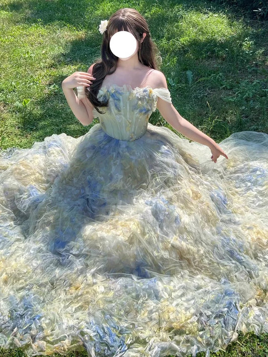 Cute Ball Gown Off The Shoulder Green Tulle Sweet 16 Dresses Quinceanera Dress Long 15 Vestidos De Fiesta N1809