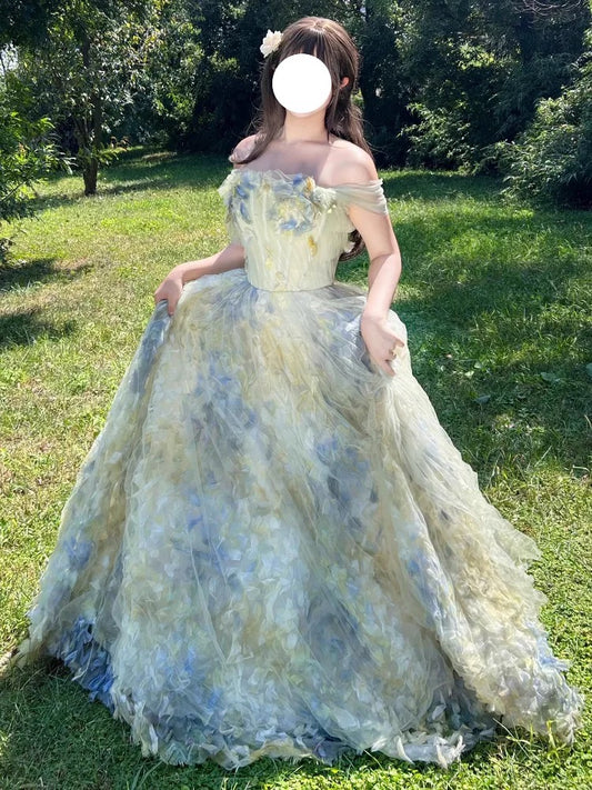 Cute Ball Gown Off The Shoulder Green Tulle Sweet 16 Dresses Quinceanera Dress Long 15 Vestidos De Fiesta N1809