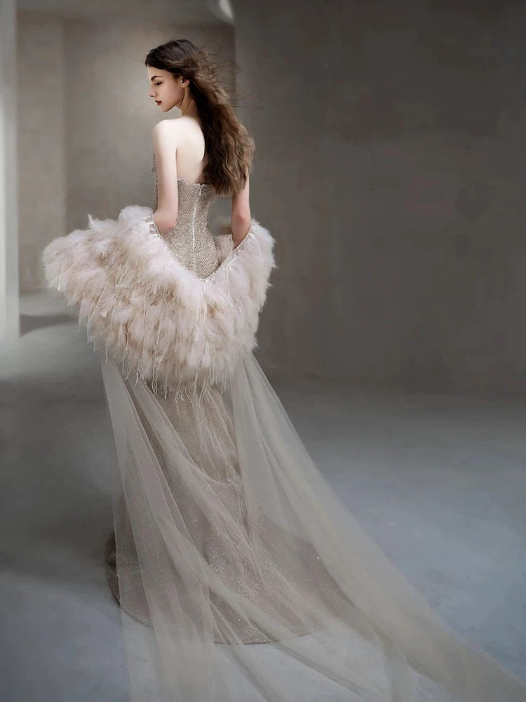 Sexy Evening Dresses Women Mermaid Spaghetti Straps Champagne Long Prom Gown Party Wear Fashion Dresses N1813