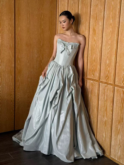 Robe de soirée sexy pour femme, robe de bal bustier en satin avec nœud papillon, robe de soirée longue, robe de mode N1816
