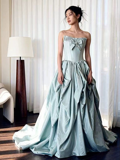 Robe de soirée sexy pour femme, robe de bal bustier en satin avec nœud papillon, robe de soirée longue, robe de mode N1816
