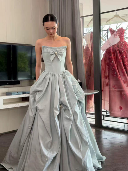 Robe de soirée sexy pour femme, robe de bal bustier en satin avec nœud papillon, robe de soirée longue, robe de mode N1816