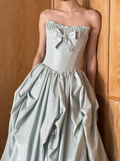 Robe de soirée sexy pour femme, robe de bal bustier en satin avec nœud papillon, robe de soirée longue, robe de mode N1816