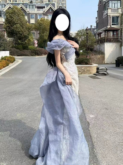 Robe de soirée sexy sirène à épaules dénudées lilas à sequins et manches longues, robe de bal, tenue de soirée, robe tendance N1811