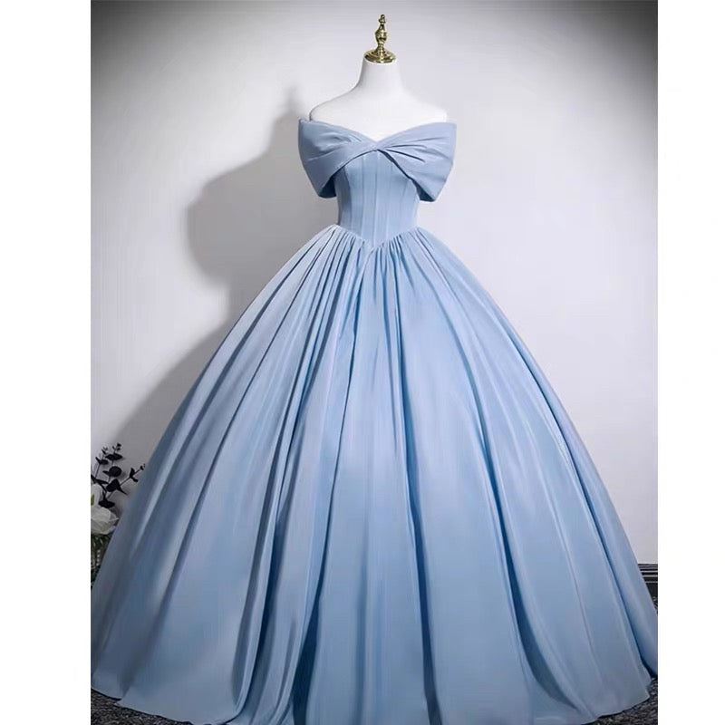 Mignonne robe de bal en satin bleu épaules dénudées pour Sweet 16, robe de Quinceanera N2045