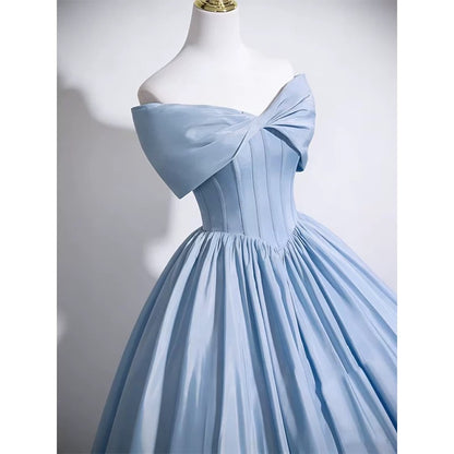 Mignonne robe de bal en satin bleu épaules dénudées pour Sweet 16, robe de Quinceanera N2045