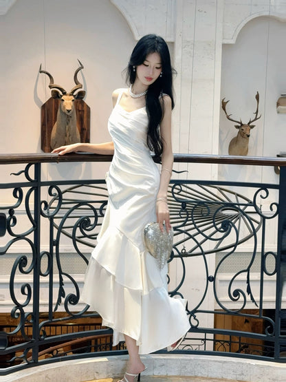 Robes de soirée longues coupe sirène simple avec col carré à volants pour le bal de promo N2047