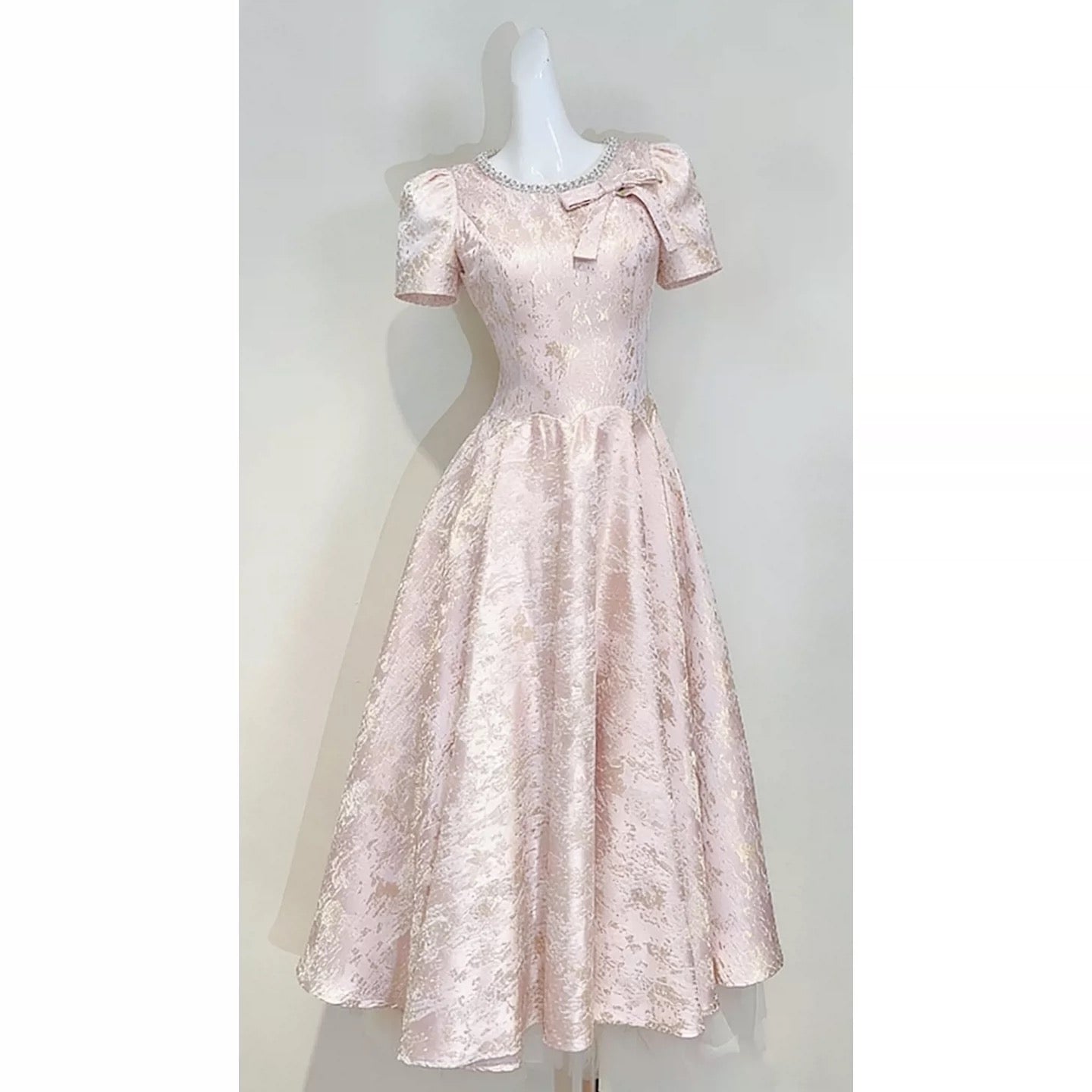 Einfaches A-Linien-Partykleid mit U-Ausschnitt, rosa Satin, knöchellang, für den Abschlussball N2048