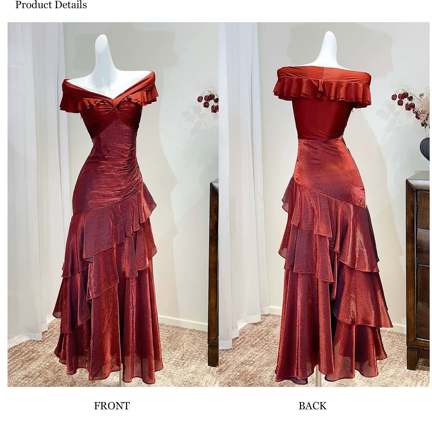 Robe De Soirée Longue De Bal Sirène Chic Noire Épaules Dénudées Manches Courtes N2056