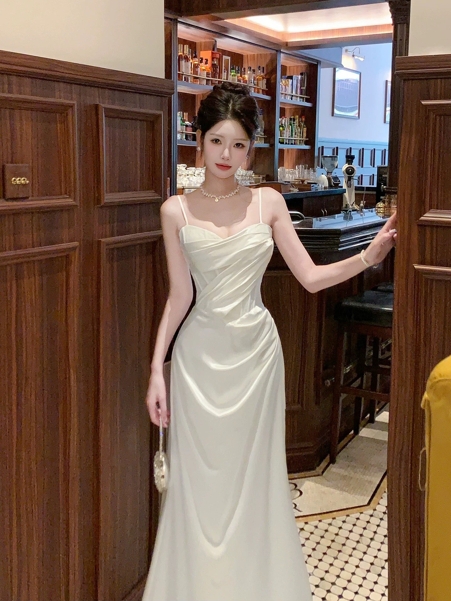 Einfaches Meerjungfrau-Spaghettiträger-Satin-Knöchellanges Abendkleid Ballkleid N2054