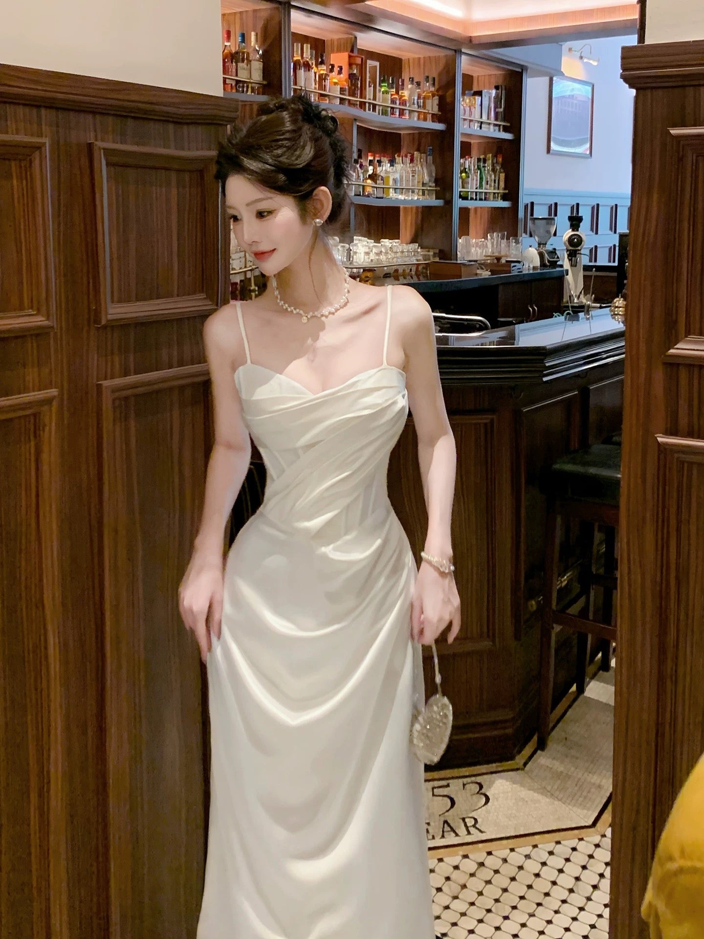 Einfaches Meerjungfrau-Spaghettiträger-Satin-Knöchellanges Abendkleid Ballkleid N2054